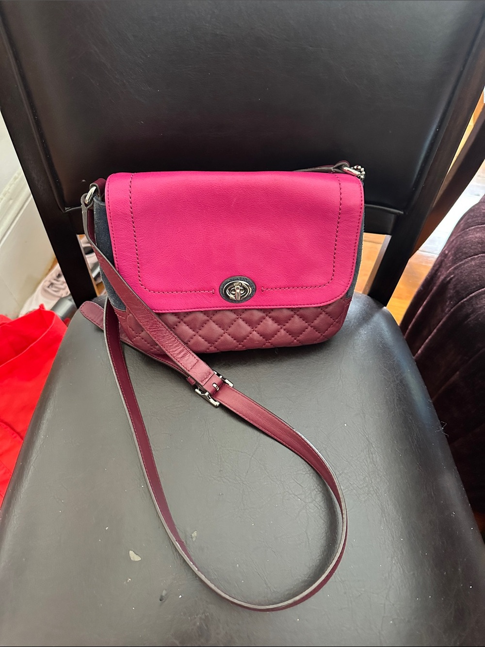 Coach mixed media crossbody with Fuchsia, Burgundy, Navy